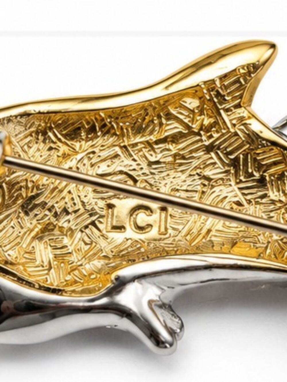 Vintage Liz Claiborne LCI Double Dolphin Brooch Silver Gold Tone Nautical Signed - Picture 3 of 9